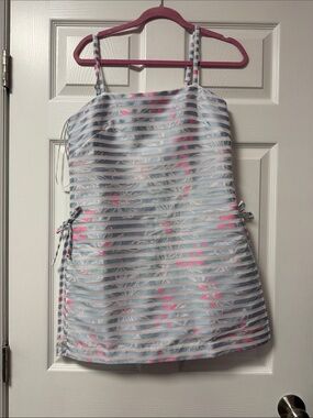 Lilly Pulitzer White and Light Blue Striped Floral Tank Dress with Pink Accents